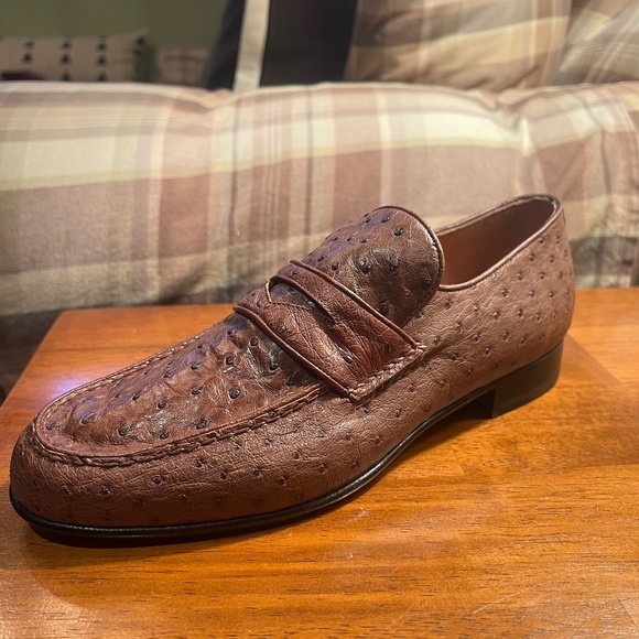 New*  Giorgio’s of Palm Beach Genuine Ostrich Italian  Sz 8.5 Brown - Picture 1 of 7